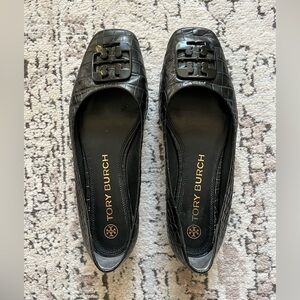 Tory Burch Georgia Ballet Flats - Genuine Embossed Leather - Black Size 8